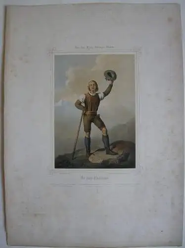 Der junge Alpensteiger Orig. Lithografie Woelfle König-Ludwigs-Album 1860