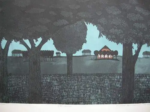 Elisabeth Axmann (1934) Wilstermarsch Orig Farbradierung 1974 signiert