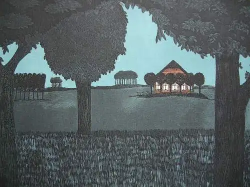 Elisabeth Axmann (1934) Wilstermarsch Orig Farbradierung 1974 signiert