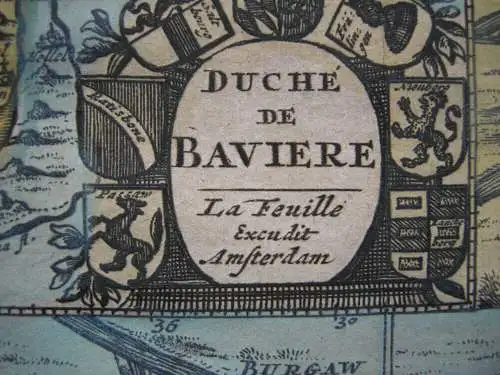 Herzogtum Bayern altkolor. Orig. Kupferstichkarte Ansicht München 1706 Feuille