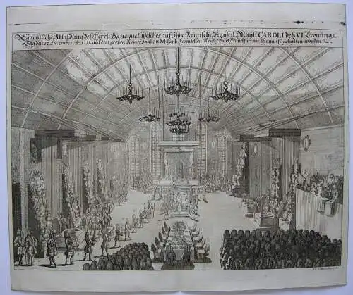 Frankfurt am Main Kaiserwahl Festbankett Römersaal Orig Kupferstich 1711 