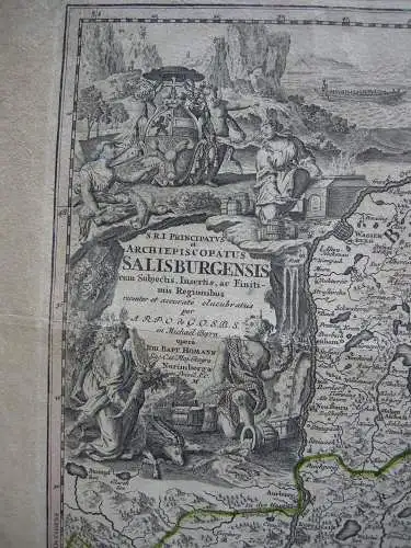 Salzburg dekorative altkolor Kupferstichkarte Homann 1720 Österreich