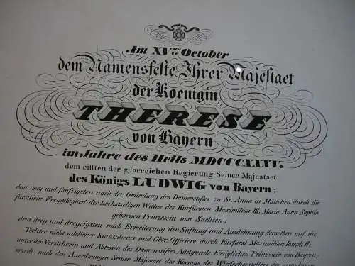 Einblattdruck Grundsteinlegung Damenstifts-Gebäude München F. Gaertner 1835