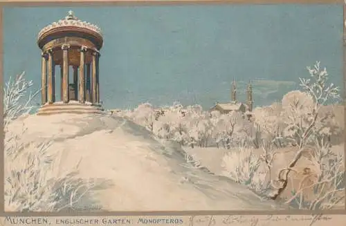 AK München Monopteros Englischer Garten Winter 1900 Farblitho