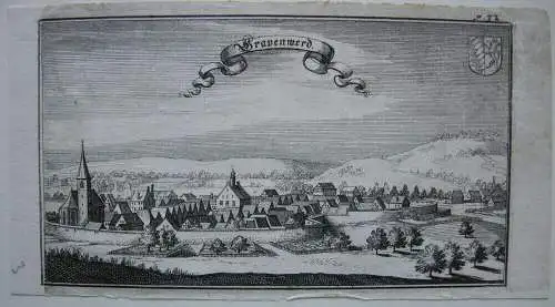 Grafenwöhr Niederbayern Orig. Kupferstich von Ertl 1690 Gesamtansicht Passepart