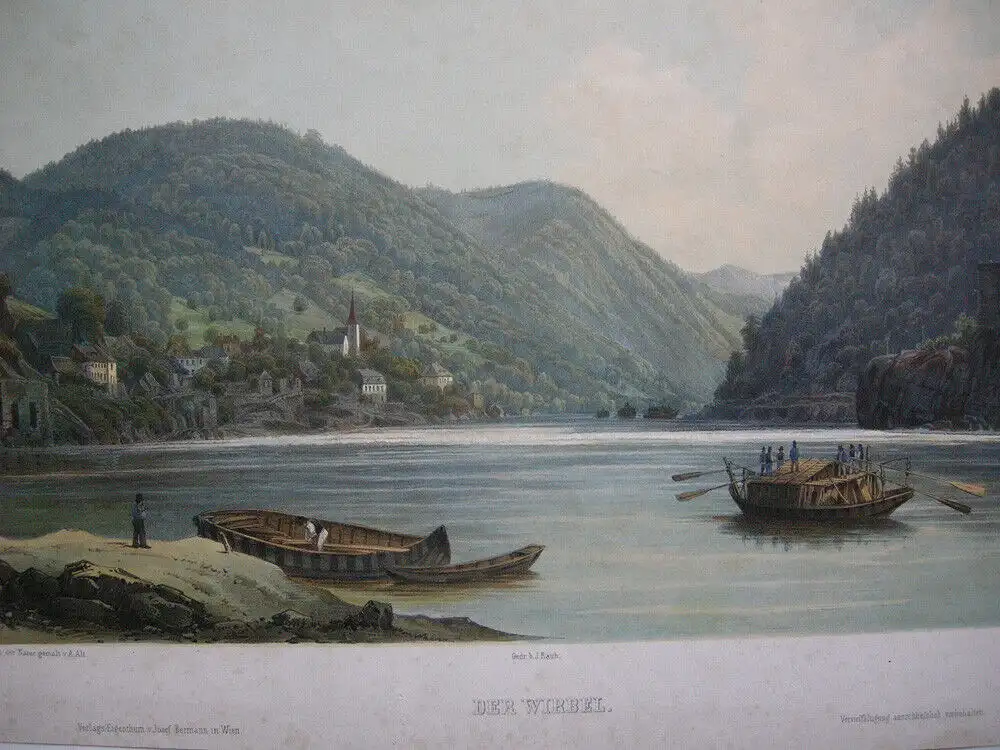 Der Wirbel Donauwirbel Donaureise Niederösterreich kol Lithografie Sandmann 1850 1