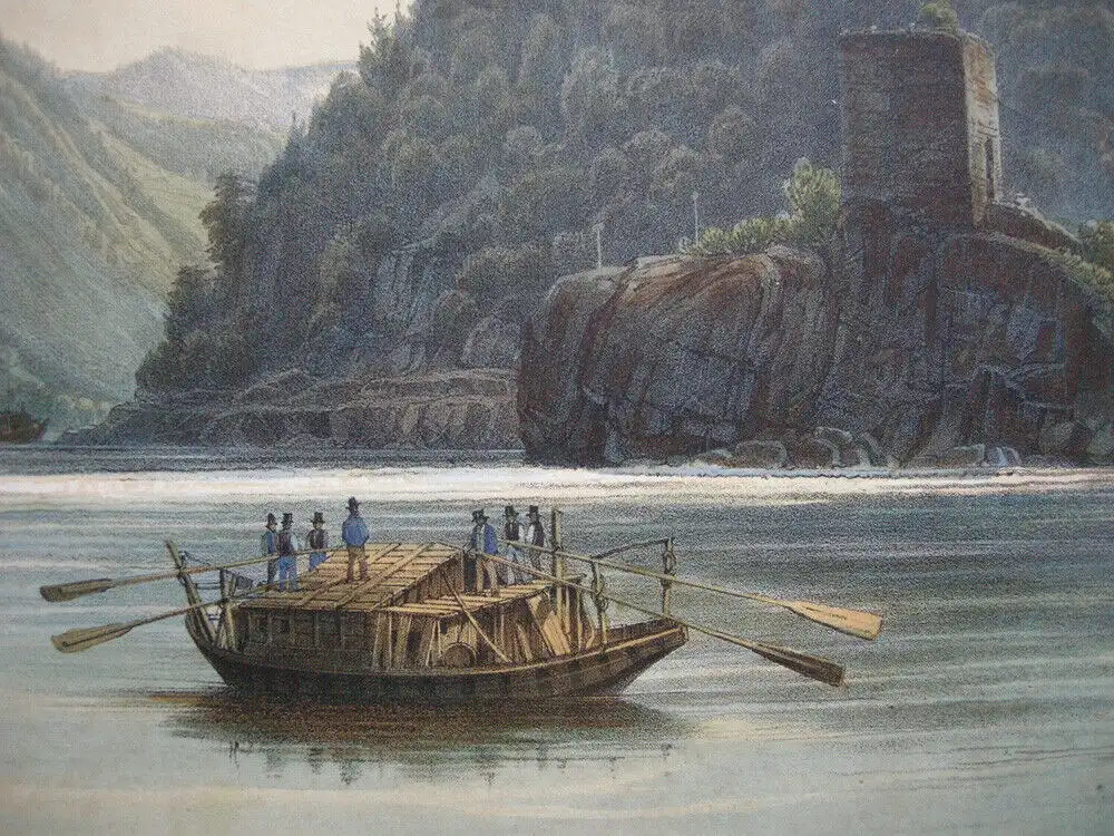 Der Wirbel Donauwirbel Donaureise Niederösterreich kol Lithografie Sandmann 1850 3