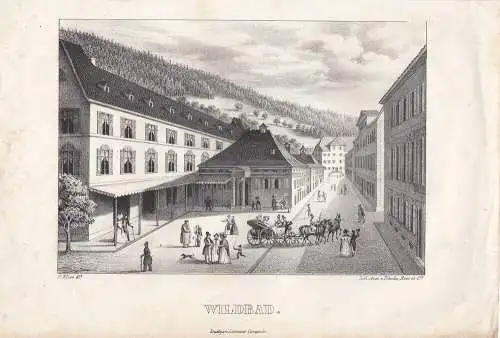 Bad Wildbad Hauptstraße Bäder Orig Lithografie 1840 Karlsruhe Baden Württemberg