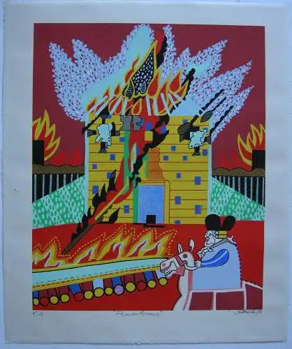 Simon Dittrich (1940) Feuerhaus Probedruck Orig Serigrafie 1973 signiert  