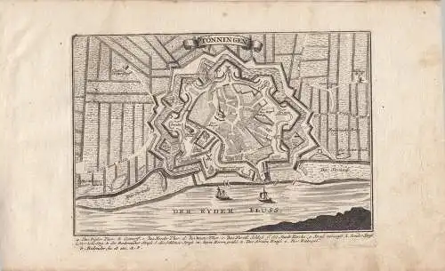 Tönning Schleswig-Holstein Grundrissplan Festung Orig Kupferstich Bodenehr 1720