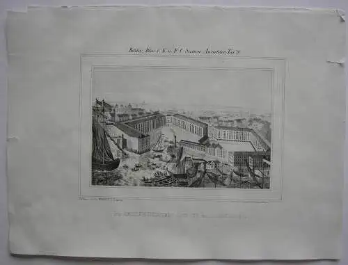London St. Catharinen Dock Schiffahrt Britain England Orig. Lithografie 1842 