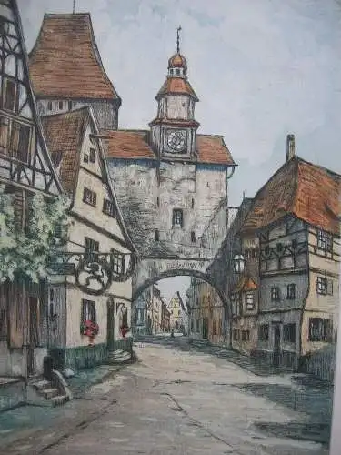 Fritz Hartmann (1878-1962) Rothenburg Röderbogen Orig. Farbradierung 1903