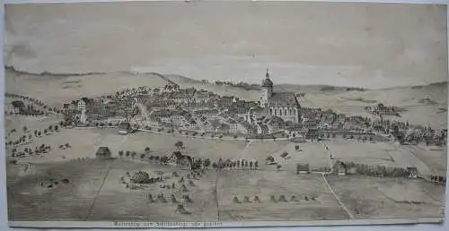 Marienberg Sachsen Erzgebirge Souvenirblatt Lithografie 1850 Gesamt- Detailans