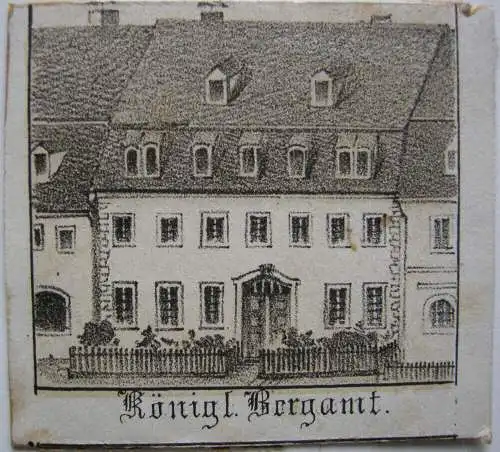 Marienberg Sachsen Erzgebirge Souvenirblatt Lithografie 1850 Gesamt- Detailans