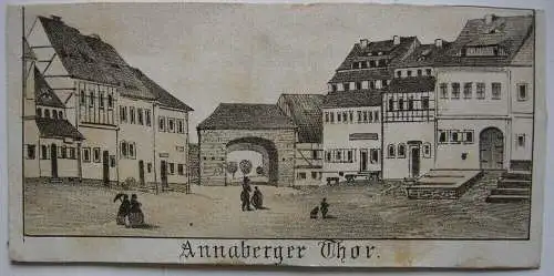 Marienberg Sachsen Erzgebirge Souvenirblatt Lithografie 1850 Gesamt- Detailans