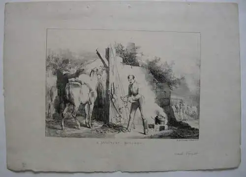 A Military Kitchen Eine Kriegsküche Orig Lithografie Vernet 1822 Ackermann