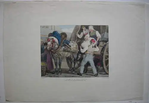 Chalon Charette du Blanchisseur Costume Paris Orig Farblithografie 1822 