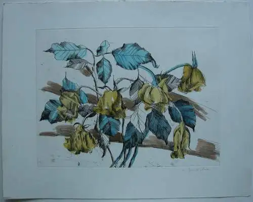 Margit von Speckelsen (1940) Blumenstilleben Orig Farbradierung 1970 signiert 