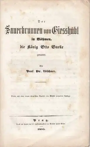 Sauerbrunnen von Giesshübl König Otto Quelle 1855 lithografierte Ansicht