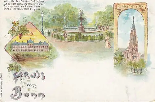 AK Bonn Protestantische Kirche Brunnen Schloss Litho um 1900