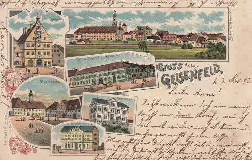 AK Geisenfeld Emsgaden Pfaffenhofen Rathaus Marktplatz Gasthof Litho gel 1903