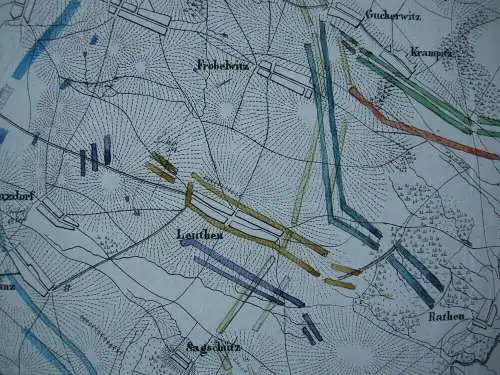 Leuthen Lutynia Schlesien Slask Polen Schlacht kolor Orig Kupferstichkarte 1838