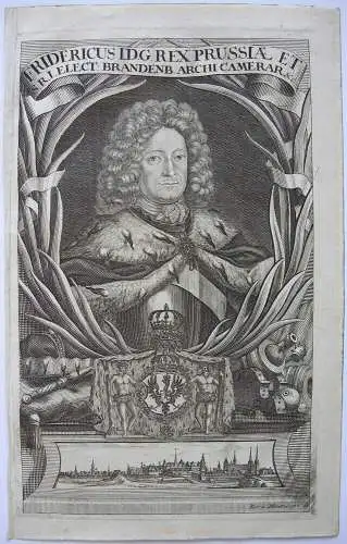 Friedrich I. (1657-1713) König von Preußen Orig Kupferstich Montalegre 1711