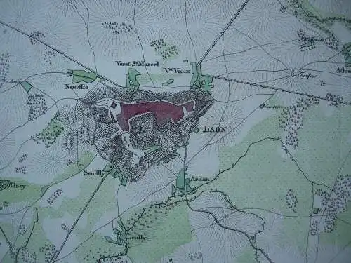 Laon France Frankreich Aisne kolor Orig Kupferstichkarte 1838