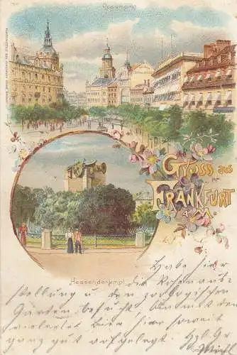 Ak Frankfurt Rosenmarkt Hessendenkmal Litho gel 1898