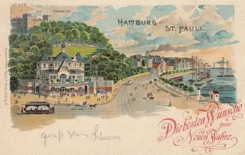 AK Hamburg St. Pauli Sternwarte Litho Klitzerauflage Straßenbahn gel 1900