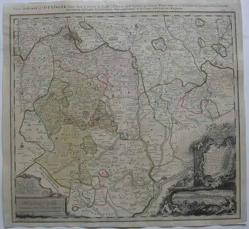 Grafschaft Oettingen Nördlingen altkolor Orig Kupferstichkarte Homann 1744 