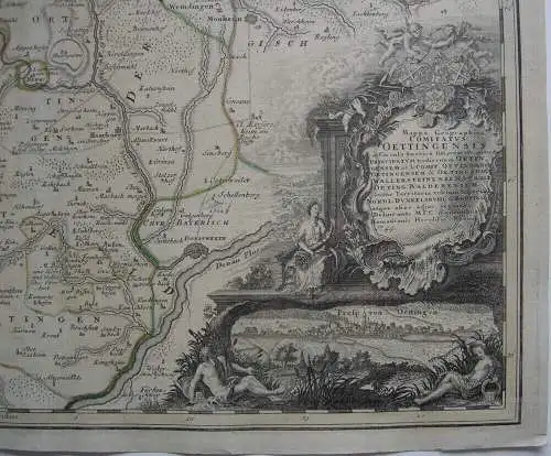 Grafschaft Oettingen Nördlingen altkolor Orig Kupferstichkarte Homann 1744