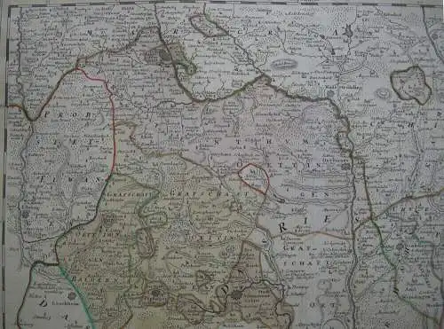 Grafschaft Oettingen Nördlingen altkolor Orig Kupferstichkarte Homann 1744