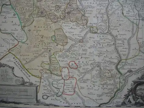 Grafschaft Oettingen Nördlingen altkolor Orig Kupferstichkarte Homann 1744