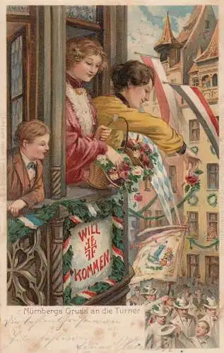 AK Nürnberg X. Deutsches Turnfest Willkommensgruß Litho gel 1903 Mittelfranken