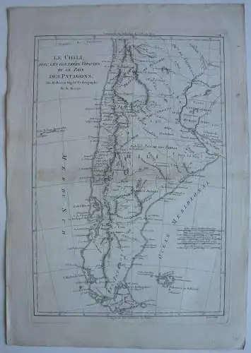 Chile Patagonien Südamerika Orig Kupferstichkarte M. Bonne 1780 Falkland