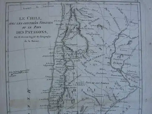 Chile Patagonien Südamerika Orig Kupferstichkarte M. Bonne 1780 Falkland