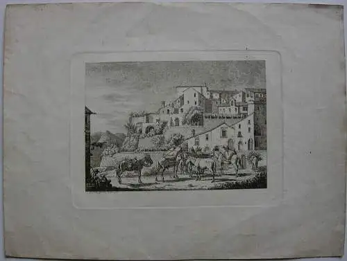 Raphael Wintter  (1784-1852) Lastesel italienisches Dorf  Orig Radierung 1831