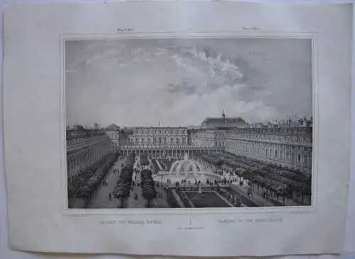 Paris Jardin du Palais Royal Orig Lithografie Benoist 1845 Vues de Paris