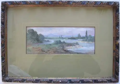 Otto A. Koch (1866-1920) Flusslandschaft Freiburg Orig Gouache 1894 signiert