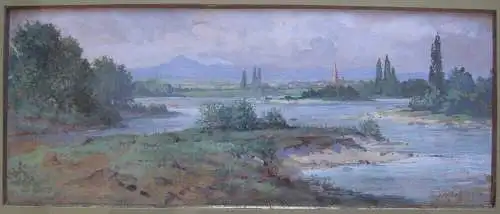 Otto A. Koch (1866-1920) Flusslandschaft Freiburg Orig Gouache 1894 signiert