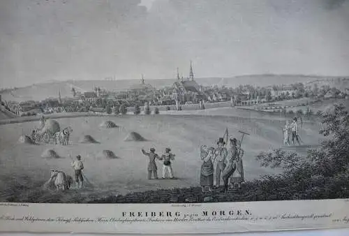 Freiberg gegen Morgen Sachsen Orig Lithografie Kretschmann Kurz 1860