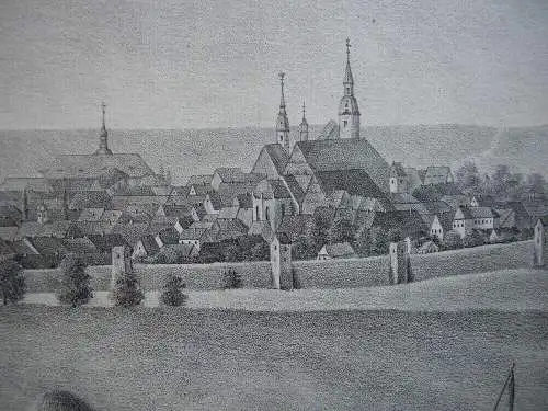 Freiberg gegen Morgen Sachsen Orig Lithografie Kretschmann Kurz 1860