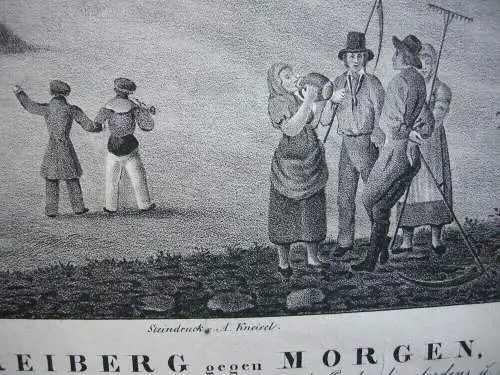 Freiberg gegen Morgen Sachsen Orig Lithografie Kretschmann Kurz 1860