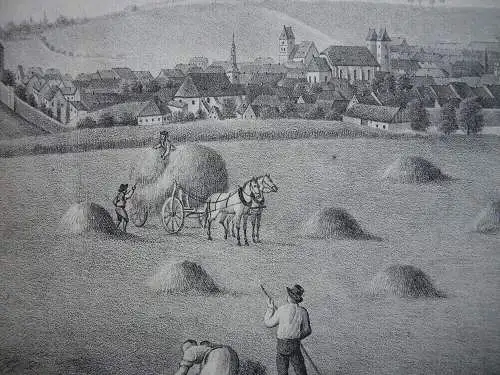 Freiberg gegen Morgen Sachsen Orig Lithografie Kretschmann Kurz 1860