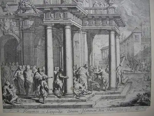 Jan van Orley (1665-1735) Heilung des Kranken Orig Kupferstich 1700