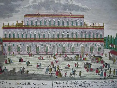 Florenz Firenze Palazzo Pitti altkolor. Kupferstich Merz nach F. B. Werner 1735