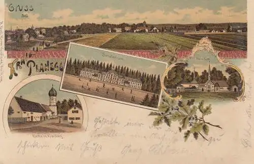 AK Planegg München Anischt Sanatorium Maria-Eich Kirche Krailling Litho 1898 