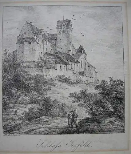 Dom Quaglio (1787-1837)  Toerring'sches Schloss Seefeld Orig Lithographie 1814