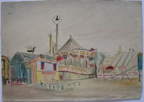 Oktoberfest München 2 Aquarelle 1930 signiert Löwenbräu-Zelt Karussell